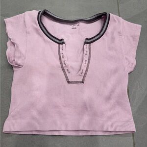 Urban Outfitters out from under go for gold pink Ribbed Top with brown Trim